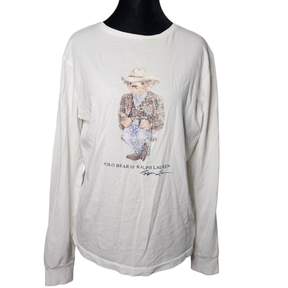 Mens Ralph Lauren White Polo Bear Long Sleeve Shirt Size M - Picture 4 of 8
